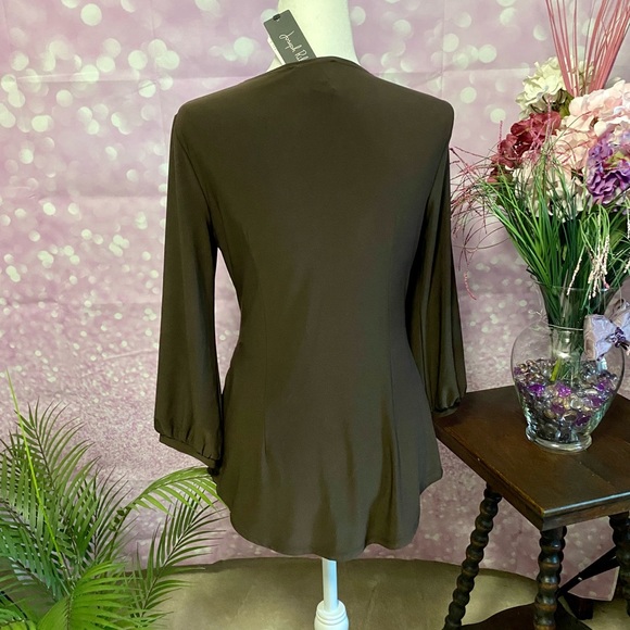 Brown Joseph Ribkoff NWT blouse with crossed front and buckle detail. Mocha - Picture 8 of 13
